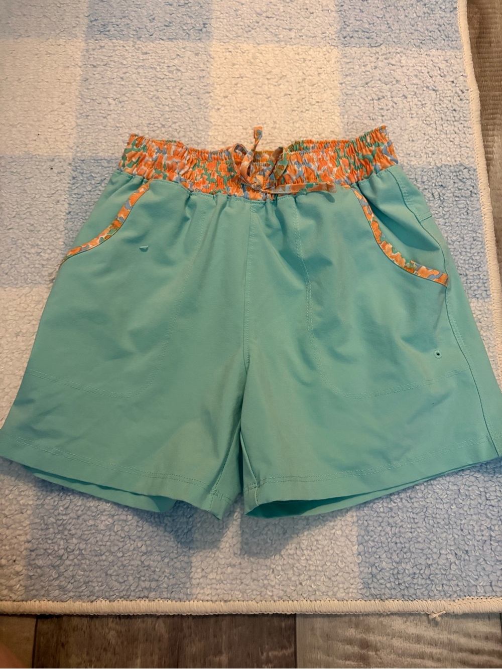 Columbia Aqua Pull-On Shorts with Orange Trim